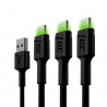 Set 3x Câble USB-C Type C 200cm Green Cell PowerStream Charge rapide, Ultra Charge, Quick Charge 3.0