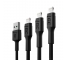 Set 3x Câble Lightning Type C 30cm, 120cm, 200cm Green Cell PowerStream Charge rapide pour Apple iPhone