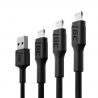Set 3x Câble Lightning Type C 30cm, 120cm, 200cm Green Cell PowerStream Charge rapide pour Apple iPhone
