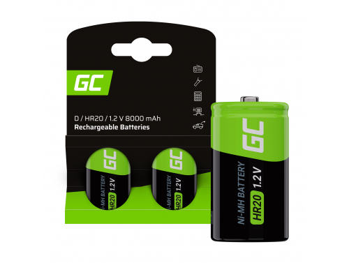 Green Cell Batterie 2x D R20 HR20 Ni-MH 1.2V 8000mAh