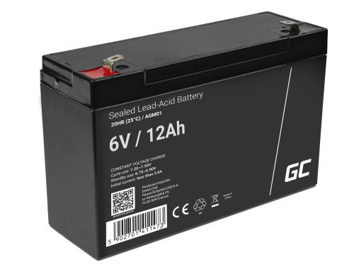 GreenCell® Batterie AGM 6V 12Ah Sans Entretien accumulateur au Plomb pour Jouets Installations d'alarme Véhicules pour enfants