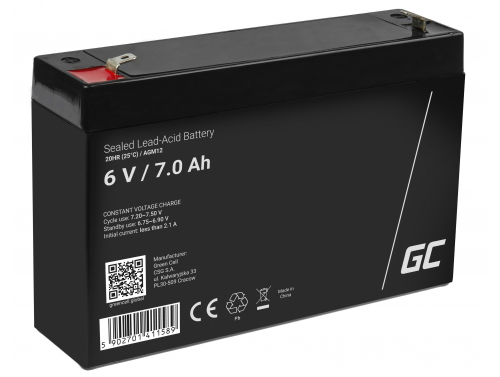 Green Cell® Batterie AGM 6V 7Ah accumulateur pour Jouets Installations d'alarme Véhicules pour enfants