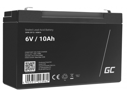Green Cell® Batterie AGM 6V 10Ah accumulateur pour Jouets Installations d'alarme Véhicules pour enfants