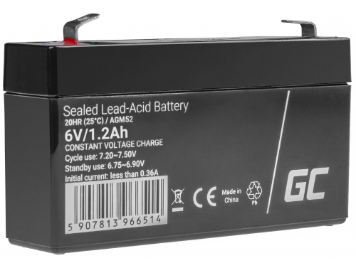 Green Cell® Batterie AGM 6V 1.2 accumulateur pour Jouets Installations d'alarme Véhicules pour enfants