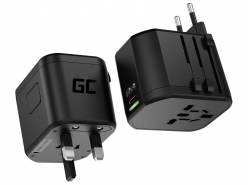 Green Cell GC TripCharge PRO Adaptateur de Voyage Universel avec USB-A Ultra Charge et USB-C Power Delivery 18W pour UK/US/AU/EU