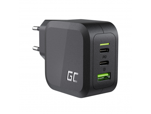 Green Cell Chargeur secteur 65W GaN GC PowerGan pour Laptop, MacBook, Iphone, Tablet, Nintendo Switch - 2x USB-C, 1x USB-A