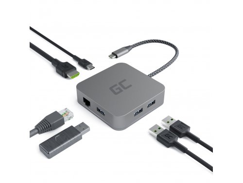Station d’accueil HUB Green Cell USB-C 6 en 1 (USB-C, USB 3.0, 2xUSB 2.0, HDMI 4K, microSD, SD) avec PD et Samsung DeX