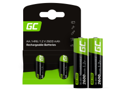 2x Piles AA R6 2600mAh Ni-MH Batteries rechargeables Green Cell