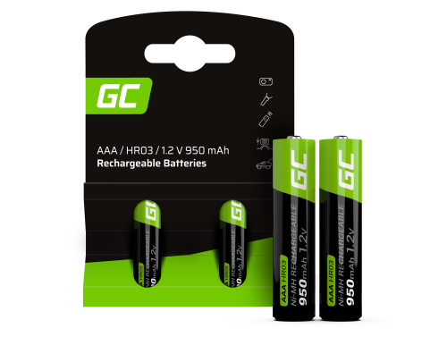 2x Piles AAA R3 950mAh Ni-MH Batteries rechargeables Green Cell