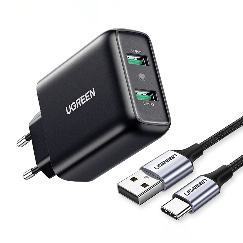 Chargeur secteur Ugreen avec charge rapide et fonctions de sécurité.