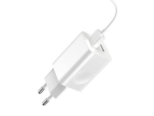 Chargeur secteur Baseus Charging Quick Charger USB-A, QC 3.0, 24W, Compatible avec les chargeurs sans fil QI, Couleur blanche
