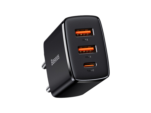 Chargeur secteur Baseus Compact Quick Charger, 2xUSB-A, USB-C, PD, 3A, 30W, couleur noire - Charge rapide et sécurisée