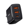 Chargeur secteur Baseus Compact Quick Charger, 2xUSB-A, USB-C, PD, 3A, 30W, couleur noire - Charge rapide et sécurisée