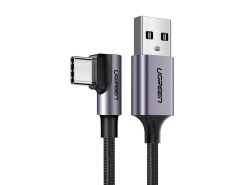 Câble angulaire USB-A vers USB-C UGREEN, 3A, Longueur 2 mètres, Charge rapide Quick Charge 3.0, Couleur Noir-argent