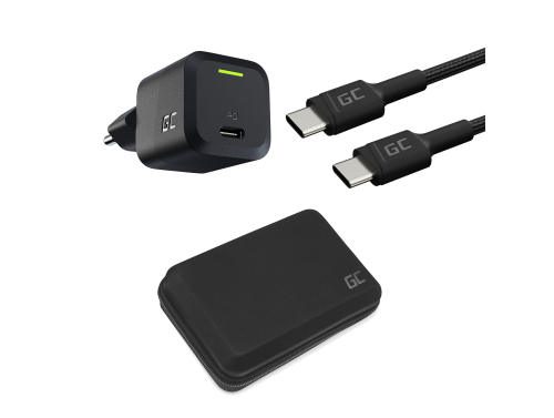 Set pour recharger rapidement un téléphone ou une tablette avec un long câble de 2 mètres. Chargeur GaN + Câble USB-C + Boîtier