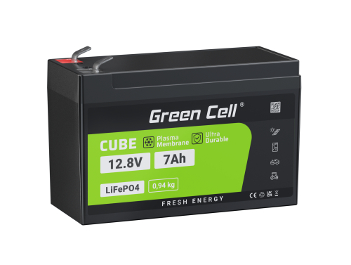 Green Cell® LiFePO4 batterie 12.8V 7Ah 89.6Wh LFP lithium 12V pour USV UPS SAI alarme jouet CCTV Télécom Médecine Réadaptation