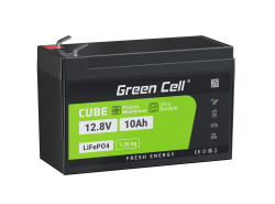 Batterie lithium-fer-phosphate LiFePO4 Green Cell 12V 12.8V 10Ah pour panneaux solaires, camping-cars et bateaux