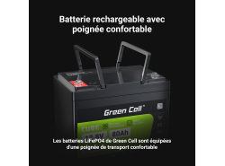 Batterie lithium-fer-phosphate LiFePO4 Green Cell 12V 12.8V 80Ah pour panneaux solaires, camping-cars et bateaux